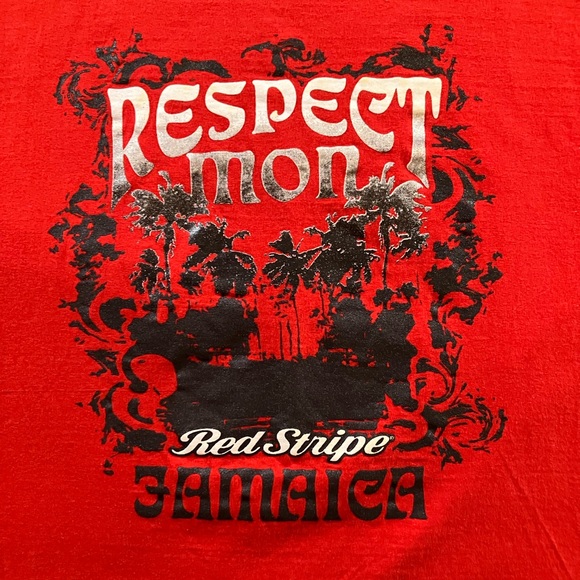 Y2K Red Stripe Jamaican Beer Respect Mon Graphic Tee (L) - Picture 2 of 7